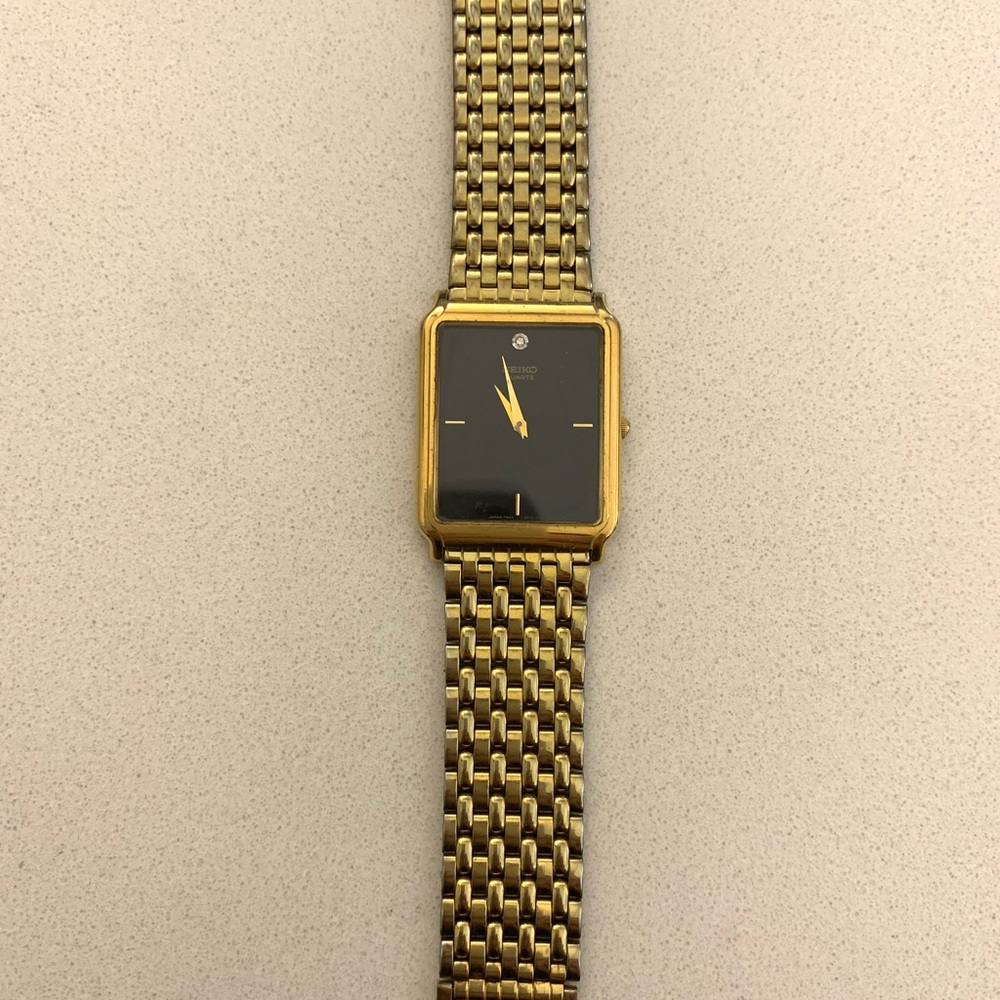 Seiko Gold and Black Square Dial Watch